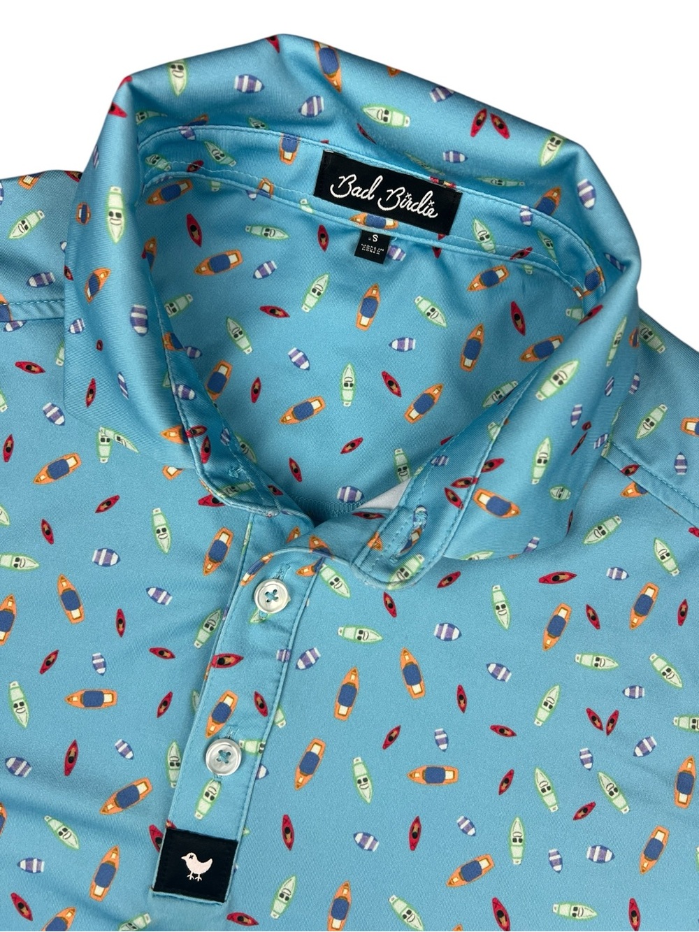 Bad Birdie Golf Polo Mens Small Blue Boats Marina Pattern Performance Stretch